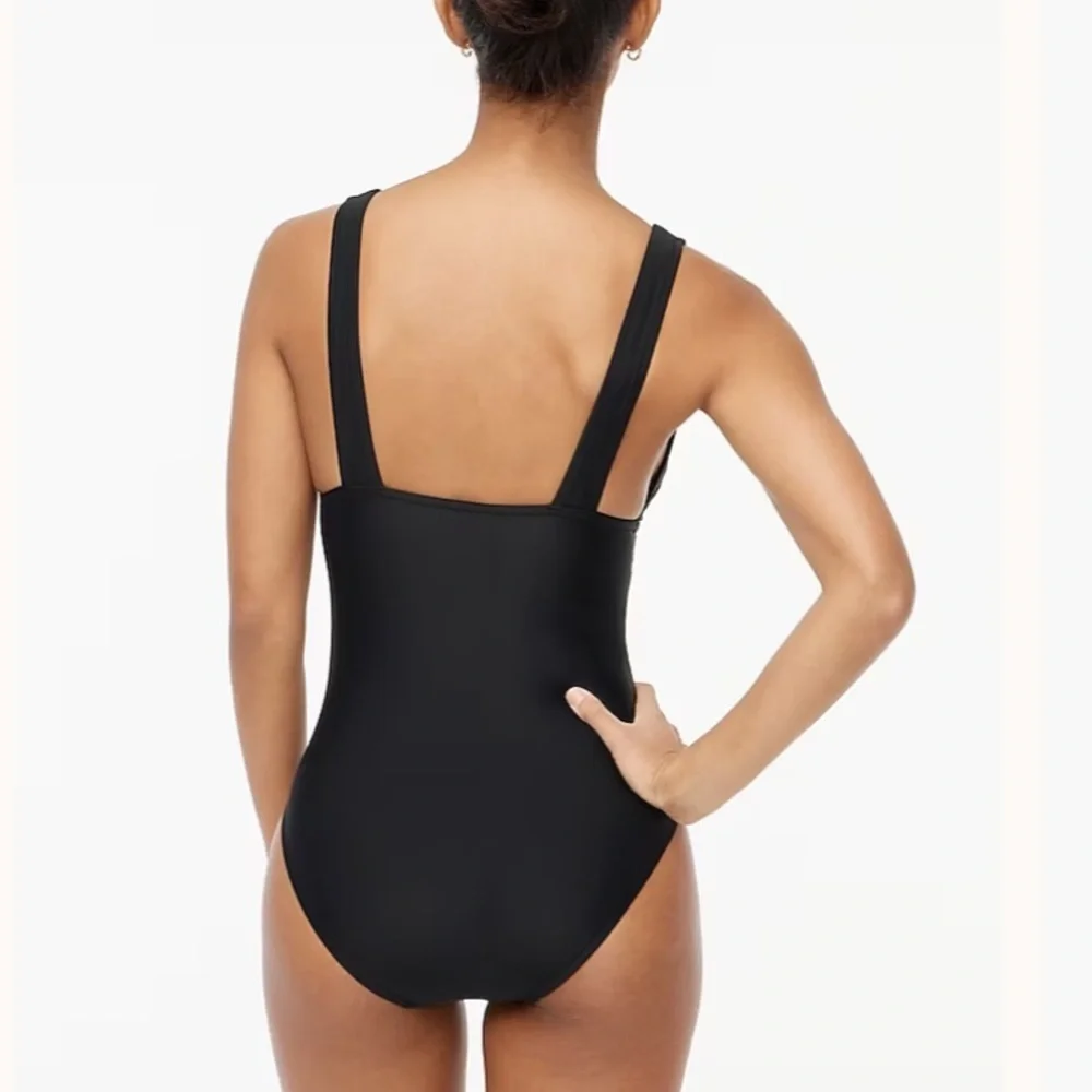 NEW J. CREW Factory‎ V-neck ruched one-piece swimsuit in black Size Large